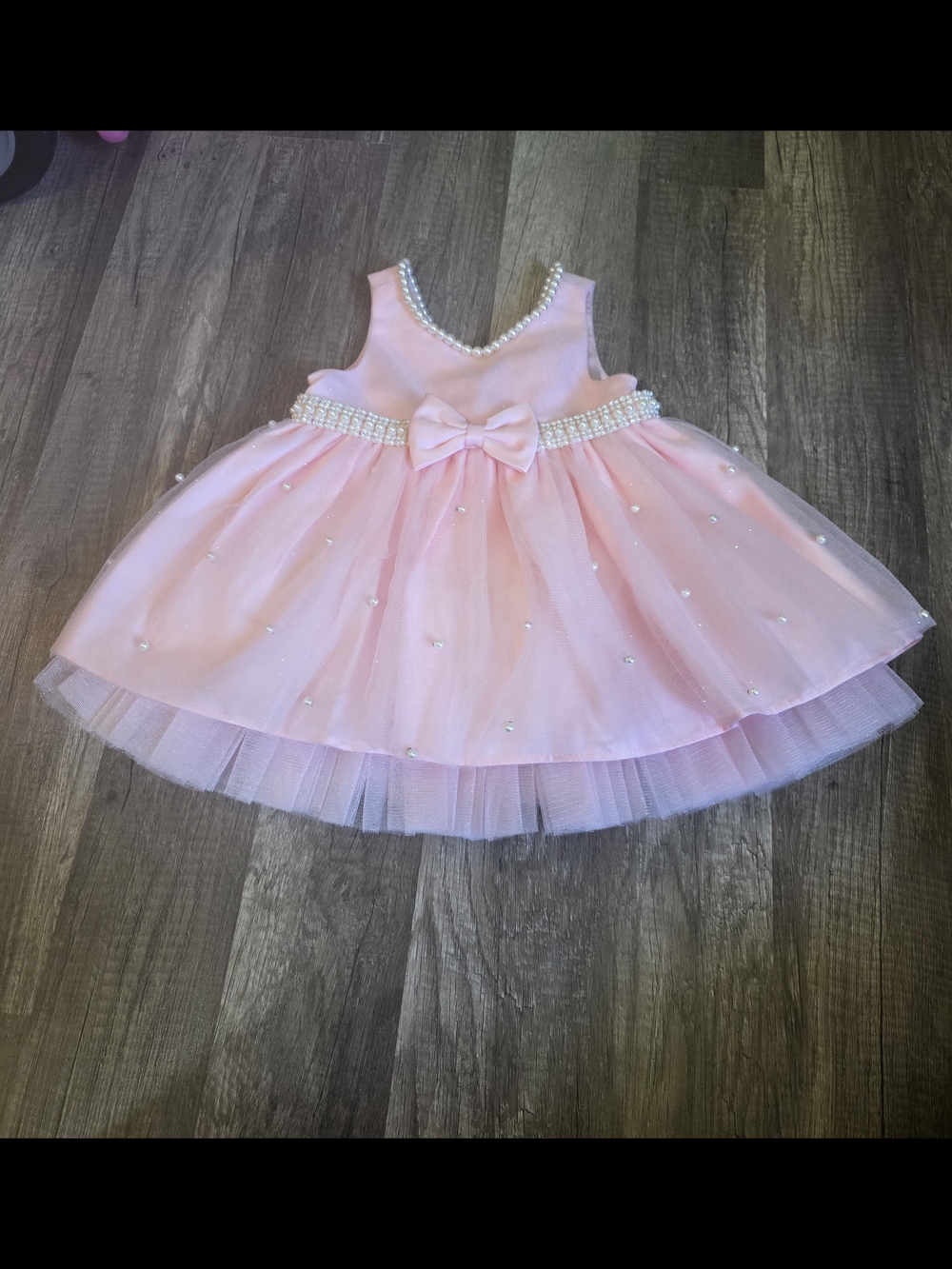 Elegant Pink Pearl-Embellished Tulle Dress for Girls